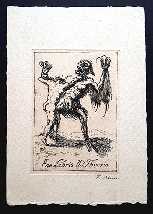 Exlibris, Ex libris - Künstler: Fritz (?) Blum - Eigner: W. Thieme - kämpfender Männerakt - orig....