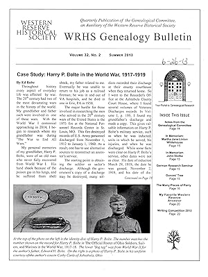 Immagine del venditore per WRHS Genealogy Bulletin Volume 32, No. 2, Summer 2013 venduto da Book Booth