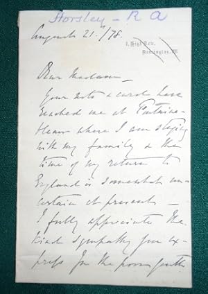 John Callcott Horsley (Clothes-Horsley) R.A. 4 page letter signed, dated August 21st, 1878