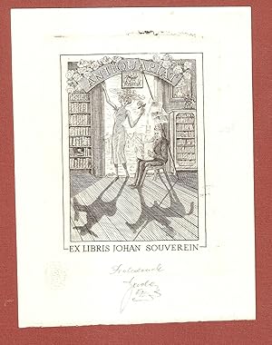 Exlibris für Johan Souverein - Antiquariat In de Roozetak - signiert, bez.als Probedruck, rücks. ...