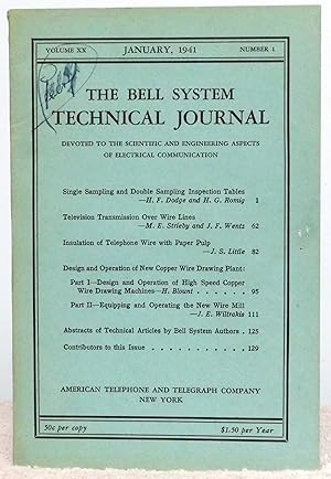 Imagen del vendedor de The Bell System Technical Journal Volume XX January, 1941 Number 1 a la venta por Argyl Houser, Bookseller