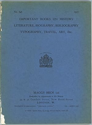 Important Books on History, Literature, Biography, Bibliography, Typography, Travel, Art, Etc. [C...