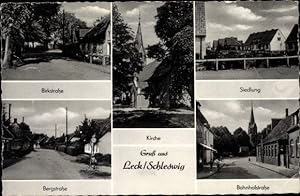 Seller image for Ansichtskarte / Postkarte Leck in Nordfriesland, Siedlung, Bahnhofstrae, Birkstrae, Bergstrae, Kirche for sale by akpool GmbH