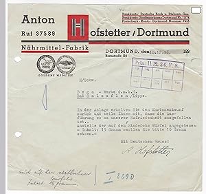 Schreiben Anton Hofstetter, Nährmittel-Fabrik, Dortmund, 1936