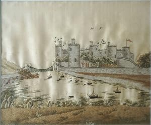 Crewel and Silk Embroidered Landscape; Conway Castle, North Wales with the Suspension Bridge