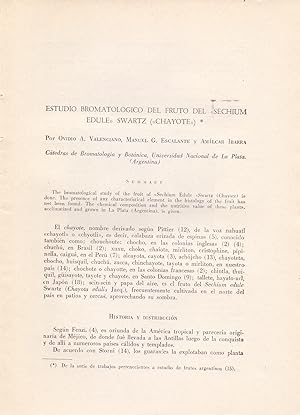 Seller image for ESTUDIO BROMATOLOGICO DEL FRUTO DEL "SECHIUM EDULE" SWARZ, CHAYOTE - (EXTRAIDO ORIGINAL DEL AO 1957, ESTUDIO COMPLETO TEXTO INTEGRO) for sale by Libreria 7 Soles