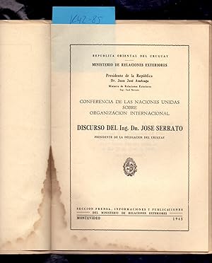 Imagen del vendedor de CONFERENCIAS DE LAS NACIONES UNIDAS SOBRE ORGANIZACION INTERNACIONAL, AO 1945 a la venta por Libreria 7 Soles