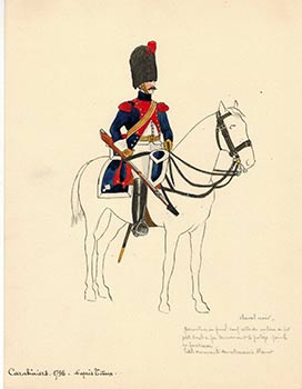 Image du vendeur pour Carabiniers 1796. Original watercolor. mis en vente par Wittenborn Art Books