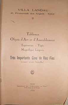Catalogue des Beaux Meubles Anciens et Modernes Tapisseries Anciennes, Tableaux et Aquarelles, Ta...