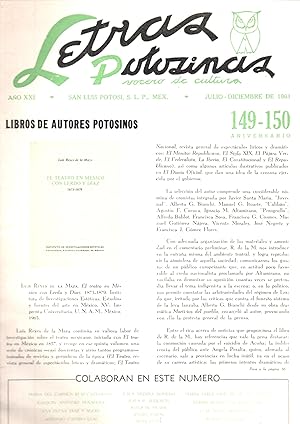 Image du vendeur pour Letras potosinas,vocero de cultura.Publicacion trimestral.N149-150 mis en vente par JP Livres