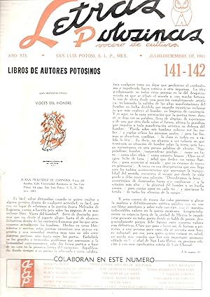 Image du vendeur pour Letras potosinas,vocero de cultura.Publicacion trimestral.N141-142 mis en vente par JP Livres