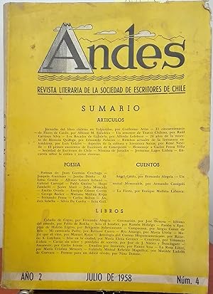Andes. Año II .- N°4- Julio de 1958. Revista Literaria de la Sociedad de Escritores de Chile. Dir...