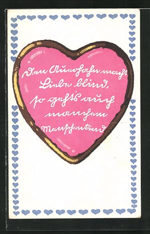Ansichtskarte Lebkuchen-Herz mit Spruch Den Auerhahn macht Liebe blind, so geht`s auch manchem Me...