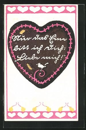 Ansichtskarte Lebkuchen-Herz mit Spruch Nur das Eine bitt ich dich:Liebe mich !