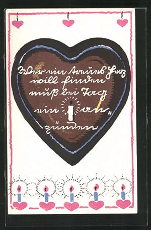 Ansichtskarte Lebkuchen-Herz mit Spruch und Kerzen