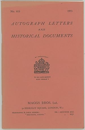 Rare and Interesting Autograph Letters and MSS. [Cover title: Autograph Letters and Historical Do...