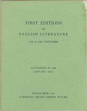 Bild des Verkufers fr First Editions of English Literature 19th & 20th centuries Catalogue No. 962. (January 1975) zum Verkauf von Kaaterskill Books, ABAA/ILAB