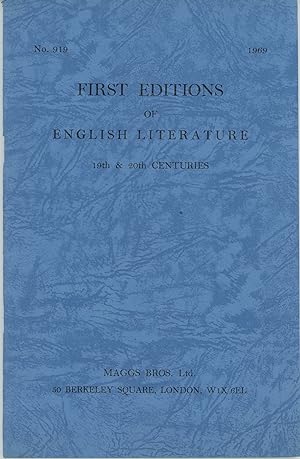 Bild des Verkufers fr First Editions of English Literature 19th & 20th centuries [Catalogue] No. 919. 1969 zum Verkauf von Kaaterskill Books, ABAA/ILAB