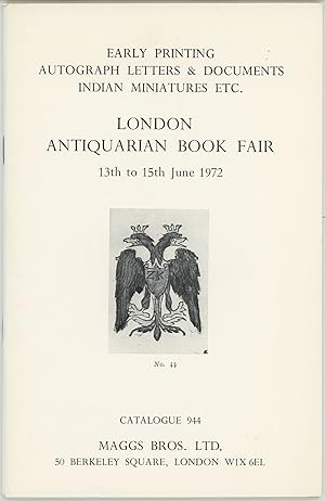 Early Printing Autograph Letters & Documents Indian Miniatures etc. London Antiquarian Book Fair ...