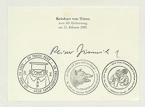 Bild des Verkufers fr Karte mit eigenh. Namenszug und drei selbstgestalteten Stempeln. zum Verkauf von Eberhard Kstler Autographen&Bcher oHG