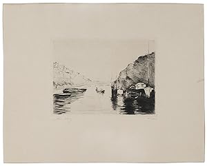 Seller image for Hollndischer Kanal mit ankernden Booten. for sale by Galerie Joseph Fach GmbH