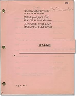 The Quarterback [Touchdown] (Original screenplay archive for the 1940 film, copy belonging to dir...