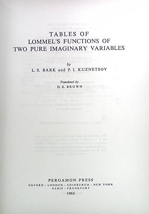 Seller image for Tables of Lommel's Functions of two pure imaginary variables. for sale by books4less (Versandantiquariat Petra Gros GmbH & Co. KG)