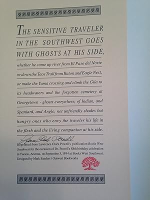 The Sensitive Traveler in the Southwest Goes with Ghosts at His Side. Broadsheet to Celebrate Law...