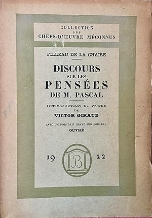 Imagen del vendedor de Discours sur les Penses de M. Pascal. Introduction et notes de Victor Giraud. a la venta por Jack Baldwin Rare Books