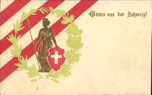 Präge Litho Gruß aus der Schweiz, Helvetia