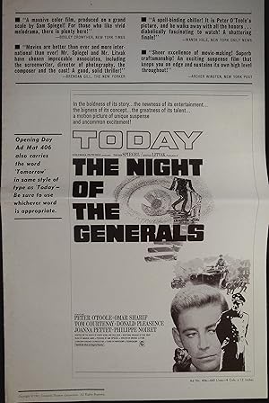 Bild des Verkufers fr The Night of the Generals Pressbook 1967 Peter O'Toole, Omar Sharif zum Verkauf von AcornBooksNH