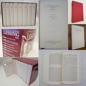 Immagine del venditore per Gotthold Ephraim Lessing. Werke I - VIII. In Zusammenarbeit mit Karl Eibl, Helmut Gbel, Karl S. Guthke, Gerd Hillen, Albert von Schirnding und Jrg Schnert herausgegeben von Herbert G. Gpfert 1. Band: Gedichte, Fabeln, Lustspiele / 2. Band: Trauerspiele, Nathan, Dramatische Fragmente / 3. Band: Frhe kritische Schriften / 4. Band: Dramaturgische Schriften / 5. Band: Literaturkritik, Poetik und Philologie / 6. Band: Kunsttheoretische und kunsthistorische Schriften / 7. Band: Theologiekritische Schriften I und II / 8. Band: Theologiekritische Schriften III, Philosophische Schriften * 8 Bnde ( v o l l s t  n d i g ) mit O r i g i n a l - S c h u t z u m s c h l a g und im V e r l a g s s c h u b e r venduto da Galerie fr gegenstndliche Kunst