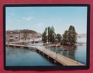 Originalfotografie (Photochromdruck) Geneve, L`Ile Rousseau - Genf, Die Insel Rousseau
