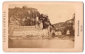 Fotografie Fotograf unbekannt, Ansicht Herrnskretschen, Hotel Herrenhaus mit Herrenhausfelsen