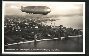 Ansichtskarte Friedrichshafen a. B., Graf Zeppelin in voller Fahrt vom Flugzeug aus gesehen