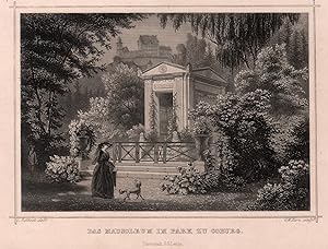 Coburg. Das Mausoleum im Park zu Coburg. ( im Hintergrund Burg Coburg ) Stahlstich