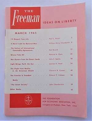 Bild des Verkufers fr The Freeman (March 1965): A Monthly Journal of Ideas on Liberty (Magazine) zum Verkauf von Bloomsbury Books