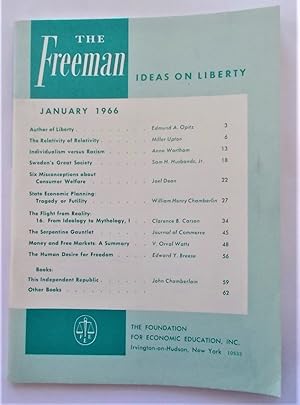 Bild des Verkufers fr The Freeman (January 1966): A Monthly Journal of Ideas on Liberty (Magazine) zum Verkauf von Bloomsbury Books