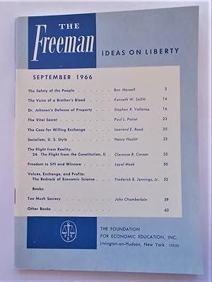 Bild des Verkufers fr The Freeman (September 1966): A Monthly Journal of Ideas on Liberty (Magazine) zum Verkauf von Bloomsbury Books