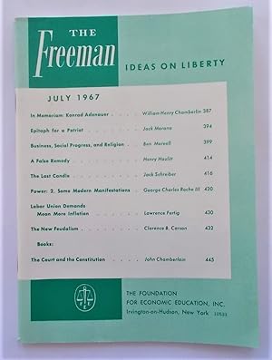 Bild des Verkufers fr The Freeman (July 1967): A Monthly Journal of Ideas on Liberty (Magazine) zum Verkauf von Bloomsbury Books