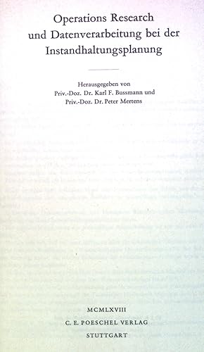 Seller image for Operations Research und Datenverarbeitung bei der Instandhaltungsplanung. for sale by books4less (Versandantiquariat Petra Gros GmbH & Co. KG)