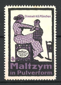 Bild des Verkufers fr Knstler-Reklamemarke Maltzym in Pulverform, Diamalt AG Mnchen, Mutter mit Kind auf Karton sitzend zum Verkauf von Bartko-Reher