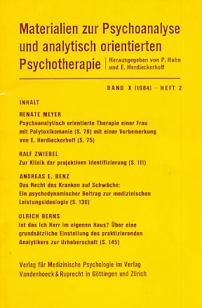 Seller image for Band X (1984). Heft 2. Materialien zur Psychoanalyse und analytisch orientierten Psychotherapie. for sale by Fundus-Online GbR Borkert Schwarz Zerfa