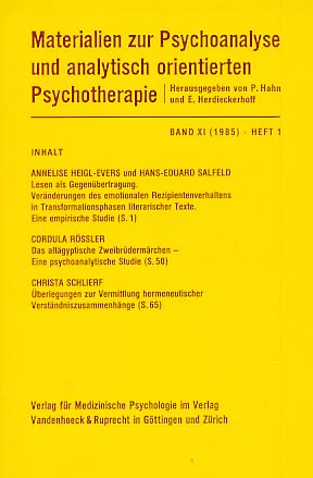 Seller image for Band XI (1985). Heft 1. Materialien zur Psychoanalyse und analytisch orientierten Psychotherapie. for sale by Fundus-Online GbR Borkert Schwarz Zerfa