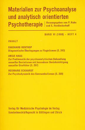 Bild des Verkufers fr Band VI (1980). Heft 4. Materialien zur Psychoanalyse und analytisch orientierten Psychotherapie. zum Verkauf von Fundus-Online GbR Borkert Schwarz Zerfa