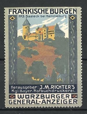 Bild des Verkufers fr Reklamemarke Saaleck, Burgansicht, Wrzburger Gener-Anzeiger, Hofbuchdruckerei J. M. Richter zum Verkauf von Bartko-Reher