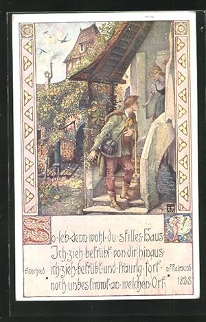 Bild des Verkufers fr Knstler-Ansichtskarte Brder Kohn (B.K.W.I) Nr. 760-3: So leb denn wohl du stilles Haus., Mann nimmt Abschied zum Verkauf von Bartko-Reher