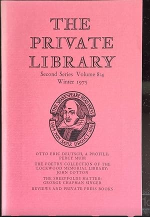 Imagen del vendedor de The Private Library Second Series Vol. 8, No. 4, Winter 1975 / Percy Muir "Otto Eric Deutsch, A Profile". John Cotton "The Poetry Collection of the Lockwood Memorial Library". George Chapman Singer "The Sheepfolds Matter". a la venta por Shore Books
