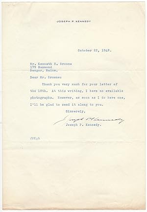Rare typed letter signed by the father of JFK