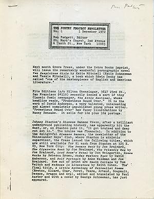 Poetry Project Newsletter, no. 1. Dec. 1, 1972